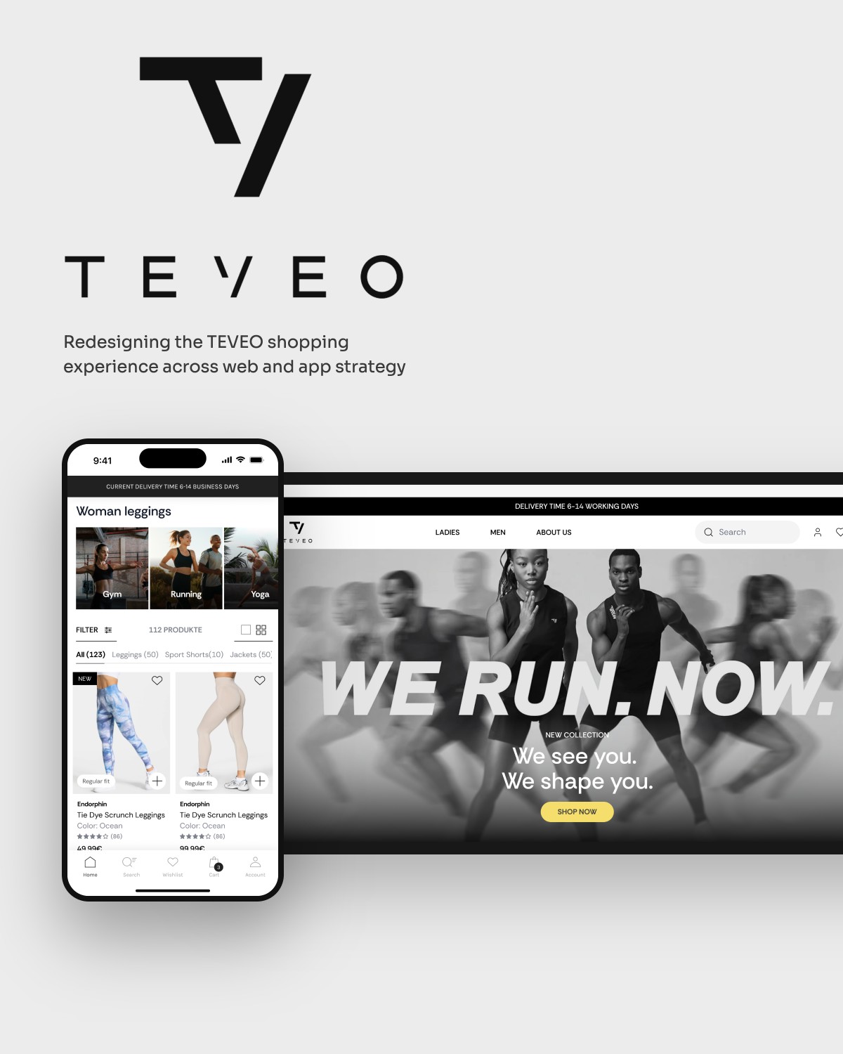 TEVEO logo with the shopping experience redesign across web and app