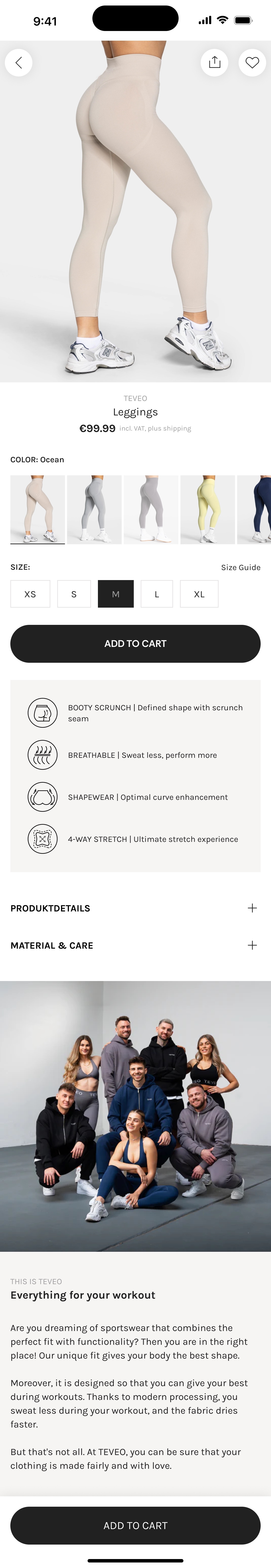 TEVEO Leggings product detail page design, previous version