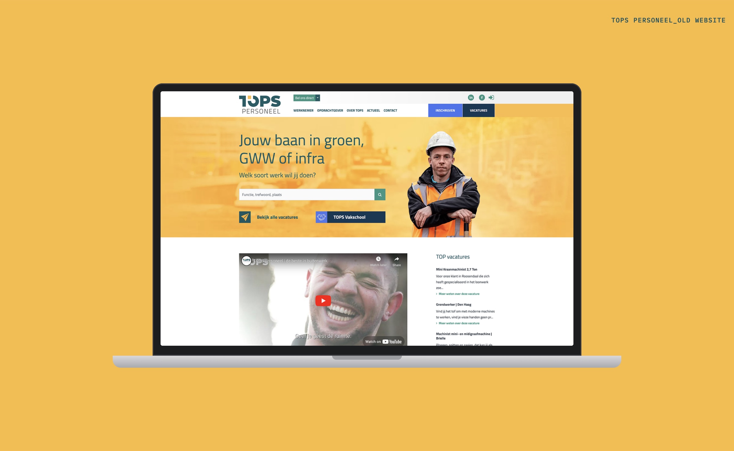 The previous TOPS Personeel website homepage shown on a laptop