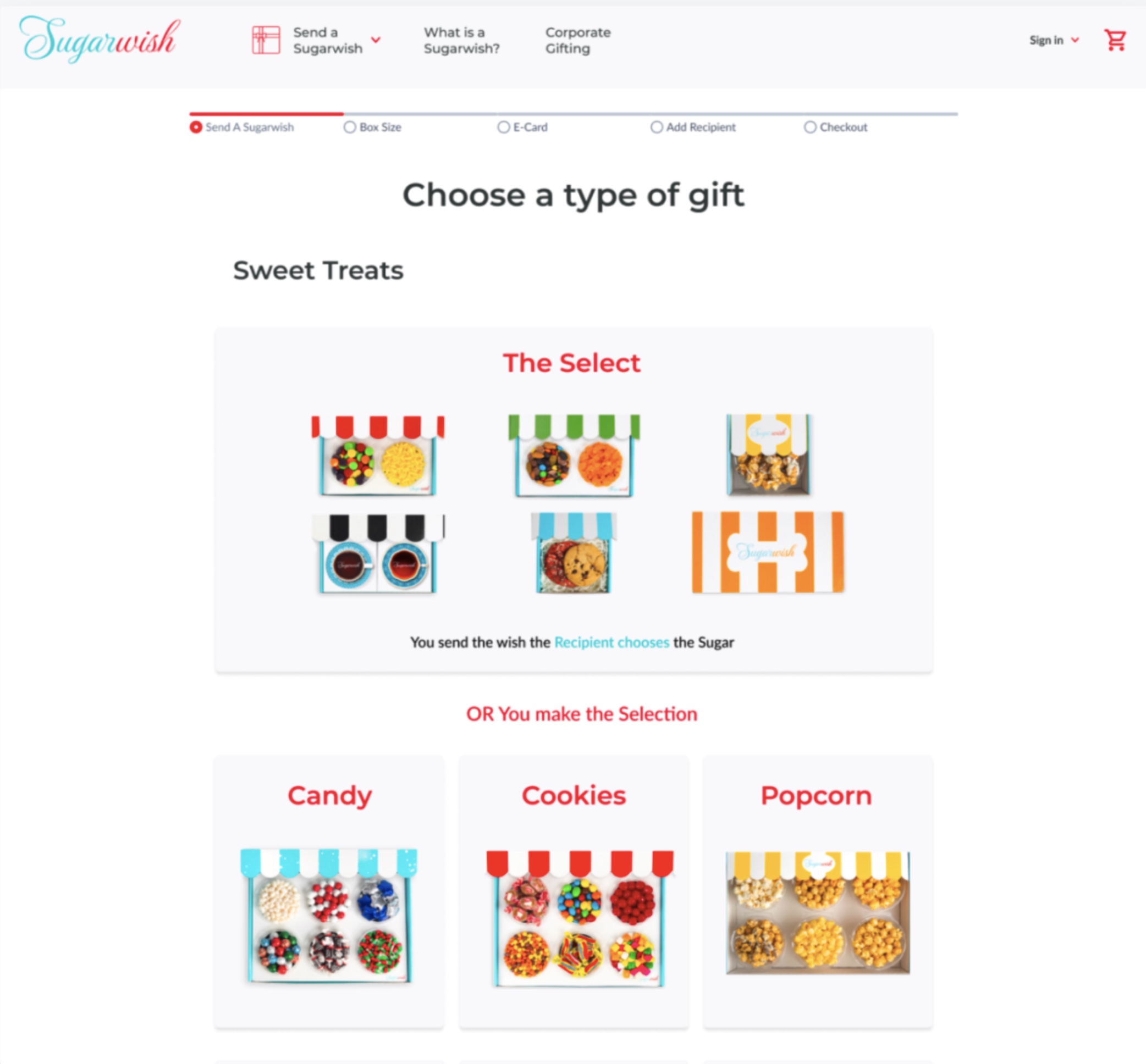 choose a type of gift, first iteration